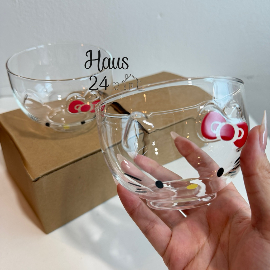 พร้อมส่ง ชามใส ชามคิดตตี้ chawan ชาม kitty โบว์แดง