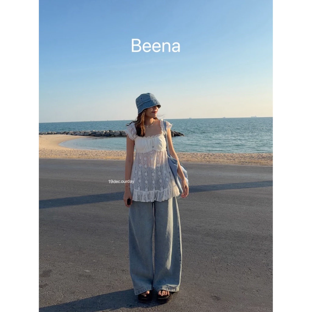 (บีน่า) เสื้อลูกไม้ซีทรู สายเดี่ยวลูกไม้