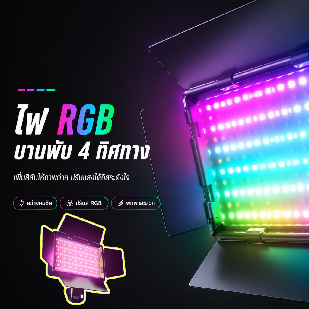 ไฟเซลฟี่ RGB แบบหนีบมือถือ ไฟพกพา ปรับได้ 360 สี สำหรับถ่ายภาพ วิดีโอ ไลฟ์สด