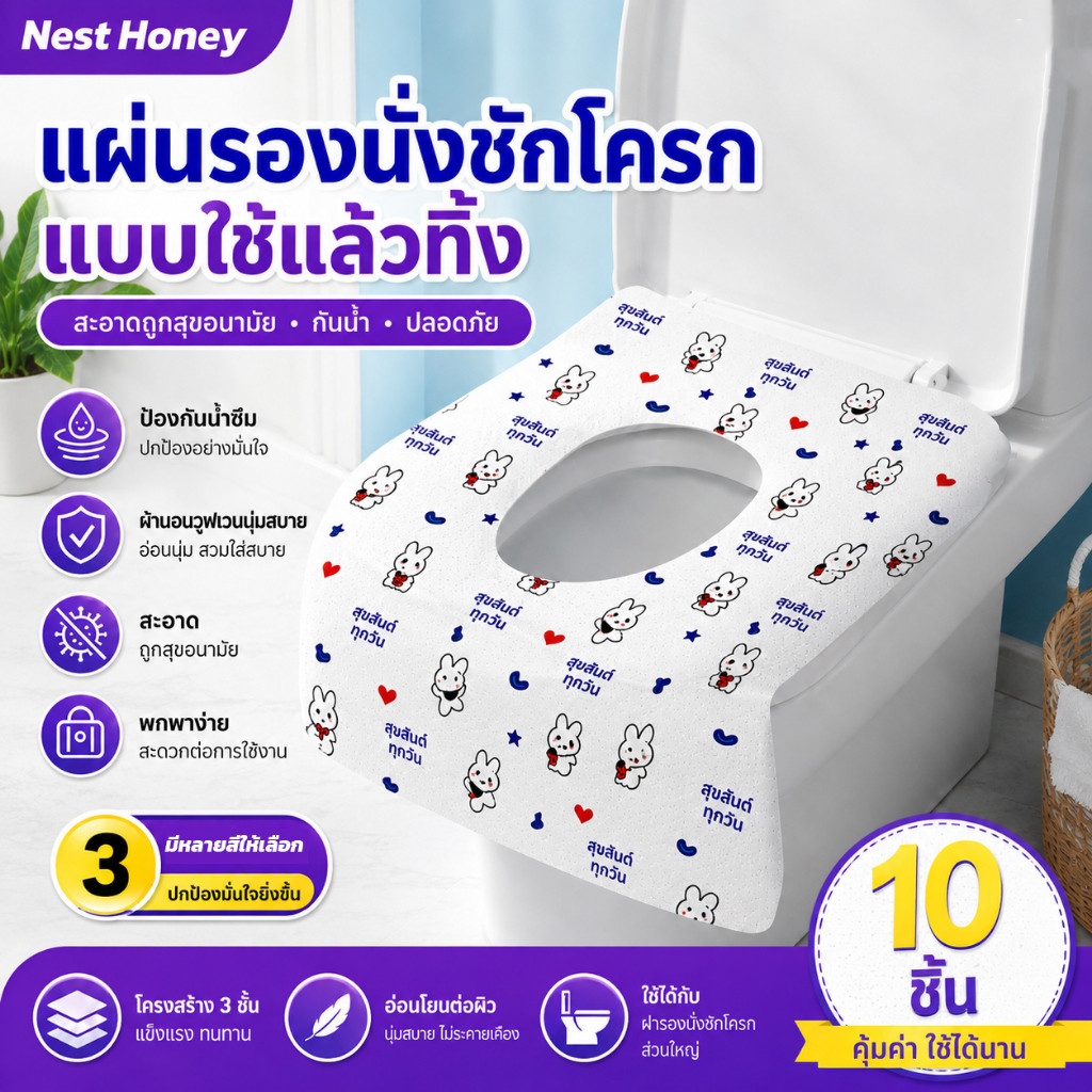 【COD】แผ่นรองนั่งชักโครก แบบพกพา สะอาด ปลอดภัย 1แพ็ค10ชิ้น คลุมสะอาดทั่วถึงมี บรรจุซองแยกแต่ละชิ้น
