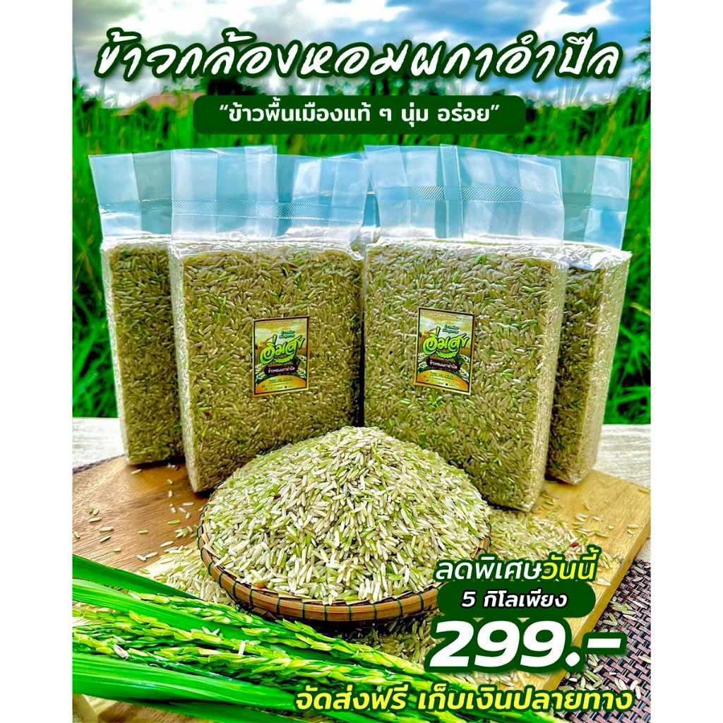 ข้าวหอมผกาอำปึล ตราอิ่มสุข ข้าวหอมคุณภาพ เมล็ดนุ่ม มีแค่ปีละครั้ง (ซีลสูญญากาศถุงละ 1 กิโล 5 ถุง))