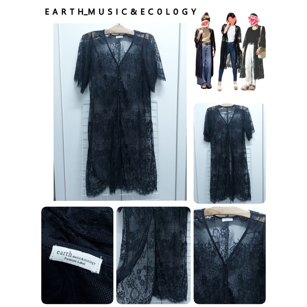5892. E A R T H_M U S I C & E C 0 L 0 G Y เสื้อคลุมตัวยาวผ้าลูกไม้ญี่ปุ่นมือสอง