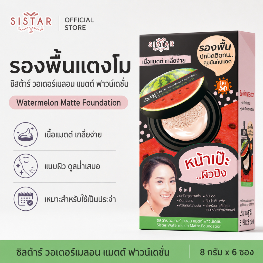 Sistar Official ซิสต้าร์ รองพื้นแตงโม วอเตอร์เมลอน แมตต์ ฟาว