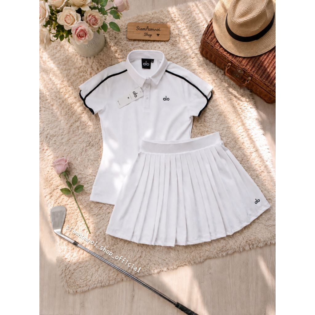 ‼️SALE‼️⛳Women's Golf Polo Shirt & Pleated Skirt Set ชุดกอล์ฟผู้หญิง เสื้อโปโลแขนสั้น + กระโปรงพลีท มีกางเกงซับใน