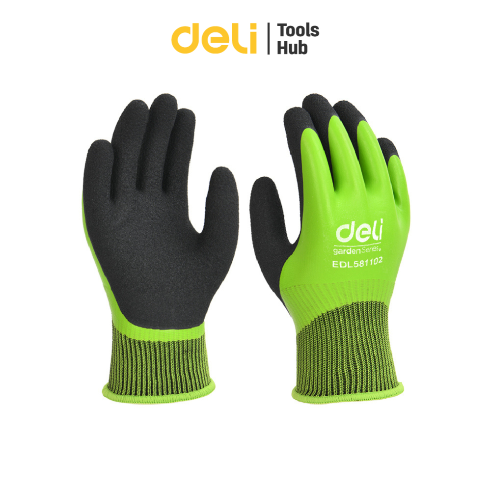 Deli ถุงมือเซฟตี้ ถุงมือกันลื่น กันบาด กันน้ำ สำหรับงานช่าง งานเกษตร ระบายอากาศ Gardening gloves