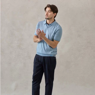 Thesilverneedle - V neck open collar short sleeve knit polo โปโลนิตแขนสั้นแบบคอปกวีชิ้นเดียว 100% LYOCELL (มีการปรับไซส)