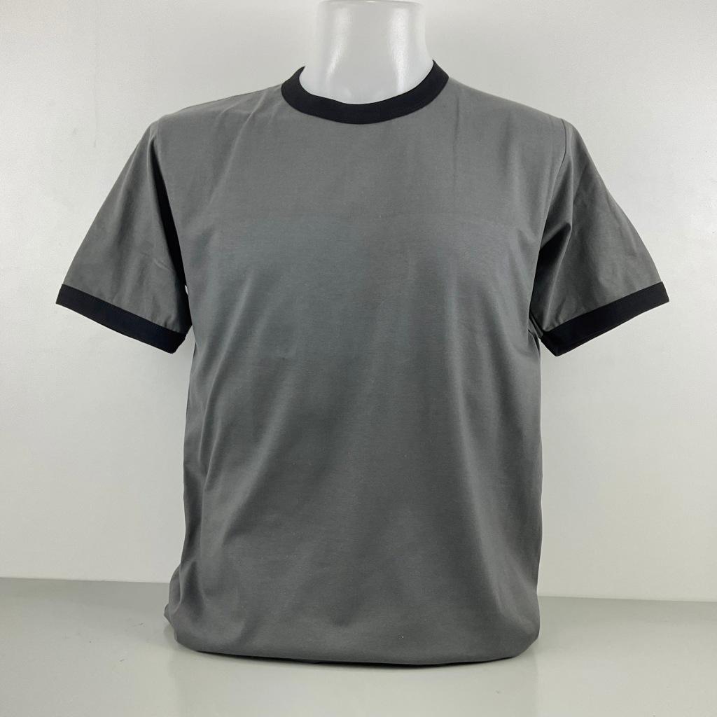 เสื้อคอกลมแขนสั้นแต่งขอบคอและแขนผ้าคอตตอน