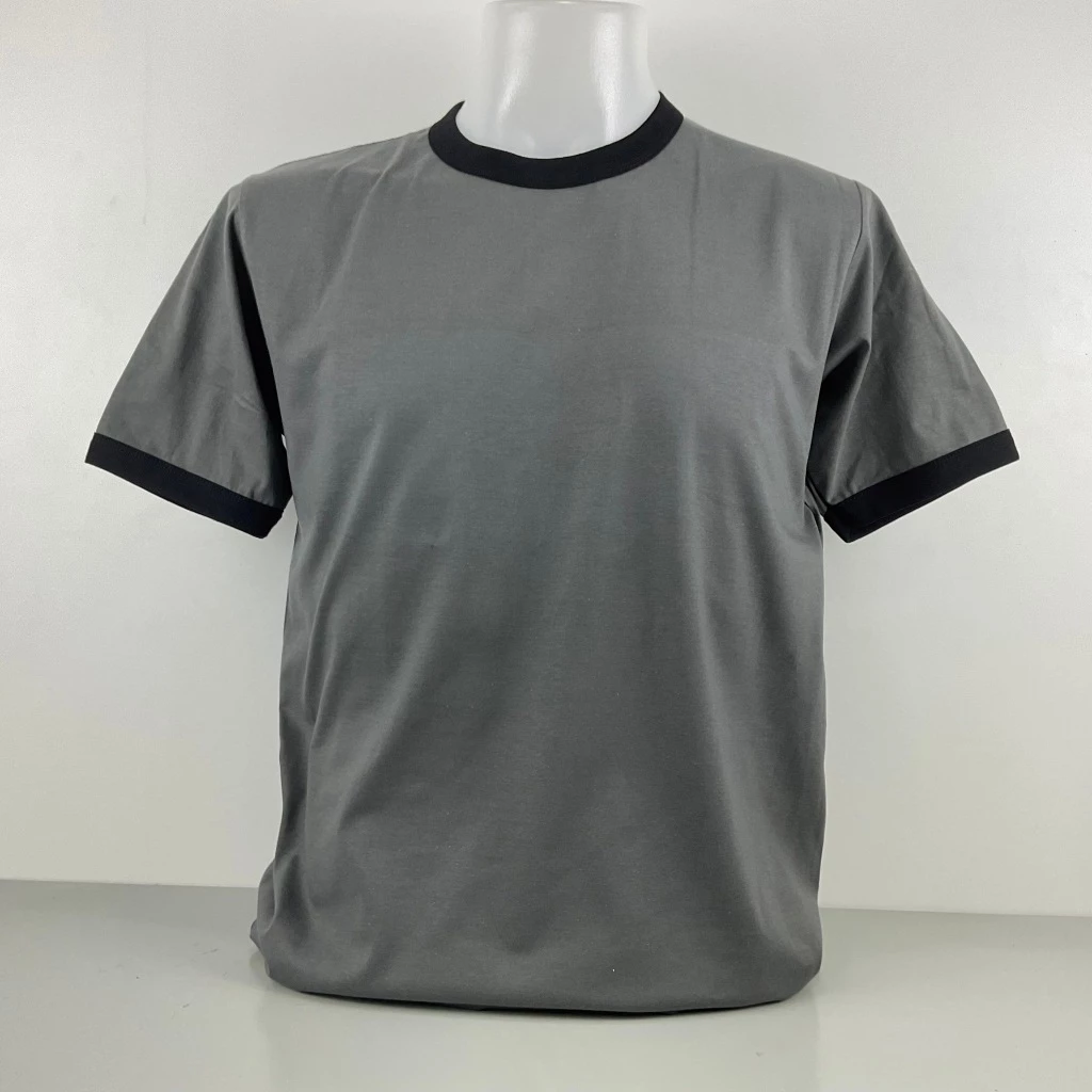 เสื้อคอกลมแขนสั้นแต่งขอบคอและแขนผ้าคอตตอน