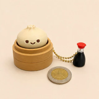 Xiao Long Bao Clicker พวงกุญแจกดเล่น คลิกเกอร์ เสี่ยวหลงเปา Kawaii ของเล่นคลายเครียด 3D Printed พร้อมพวงกุญแจซอสโชยุ
