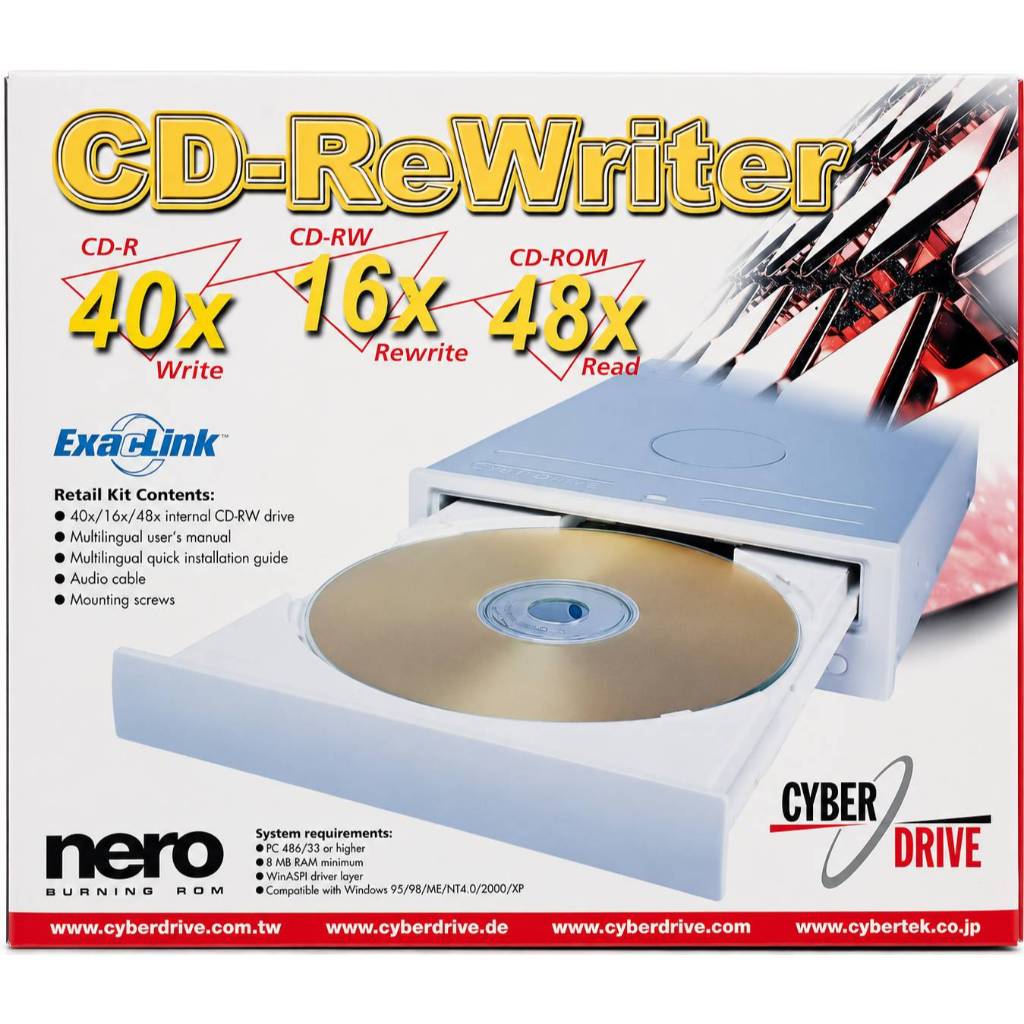 CyberDrive CD-ReWriter 40X/16X/48X (ExacLink Internal CD-RW Drive)  ได้สูงสุด 16x และอ่านแผ่น CD-ROM
