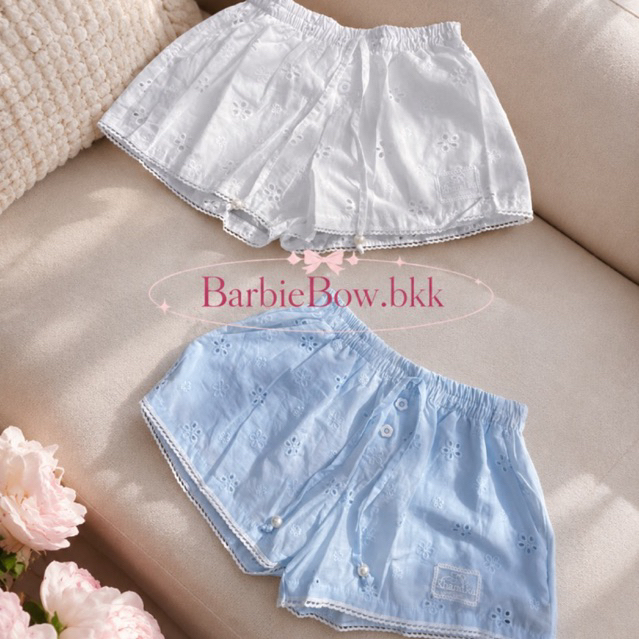 มีส่งด่วนส่งทันที BarbieBow.bkk- กางเกงขาสั้นผ้าฉลุลายดอกไม้ ไม่บางมีซับในอย่างดี