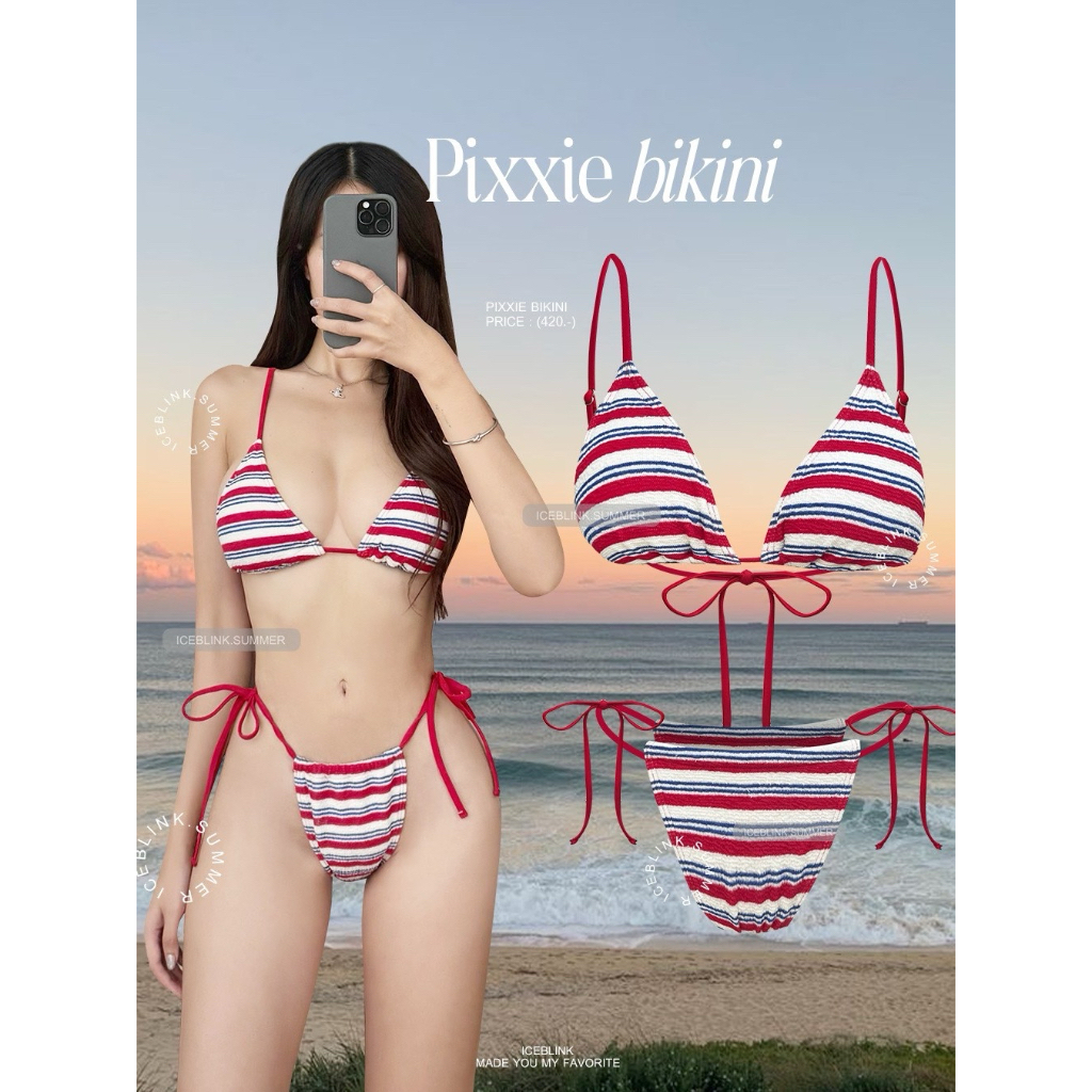 ICEBLINK l Pixxie bikini บิกินี่ลายทางแดงสลับขาวน้ำเงิน