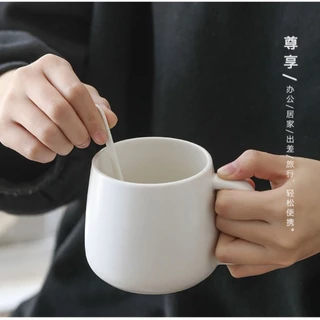 Liveinstyle [พร้อมส่ง] แก้วเซรามิก สไตล์มินิมอล 400ml พร้อมฝาไม้ไผ่และช้อนเข้าเซ็ต แก้วกาแฟ แก้วออฟฟิศ สไตล์ญี่ปุ่น