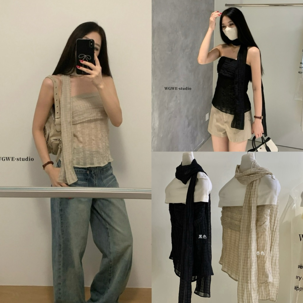 10358# เสื้อเกาะอก หลังสมอค + เชือก1 เส้น เนื้อผ้าดี ทรงสวย TAG:WG.WE 🇰🇷