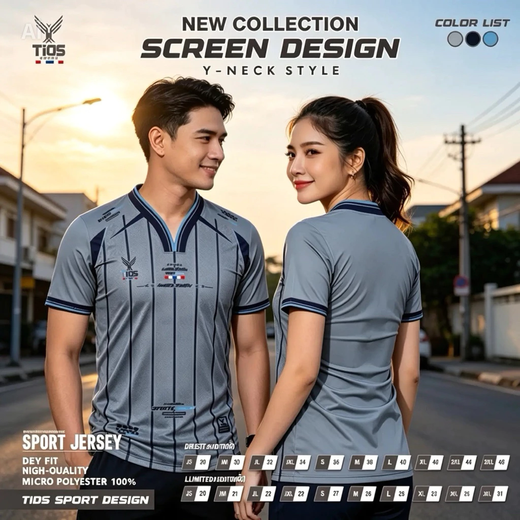 เสื้อกีฬาเข้าใหม่คอวาย พิมพ์ลายแฟชั่น ใส่ได้ทุกเพศ