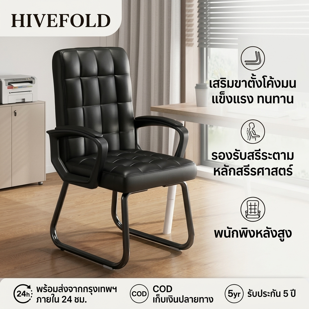 HIVEFOLD เก้าอี้สํานักงาน เก้าอี้คอมพิวเตอร์ เก้าอี้ตามหลักสรีรศาสตร์ พนักพิงรูปตัว S เบาะนั่งสบาย