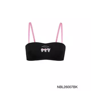My Melody & Kuromi เซตชุดชั้นใน เสื้อชั้นในเกาะอกไร้โครง รหัส NBL26007BK+NUL26007BK สีดำ