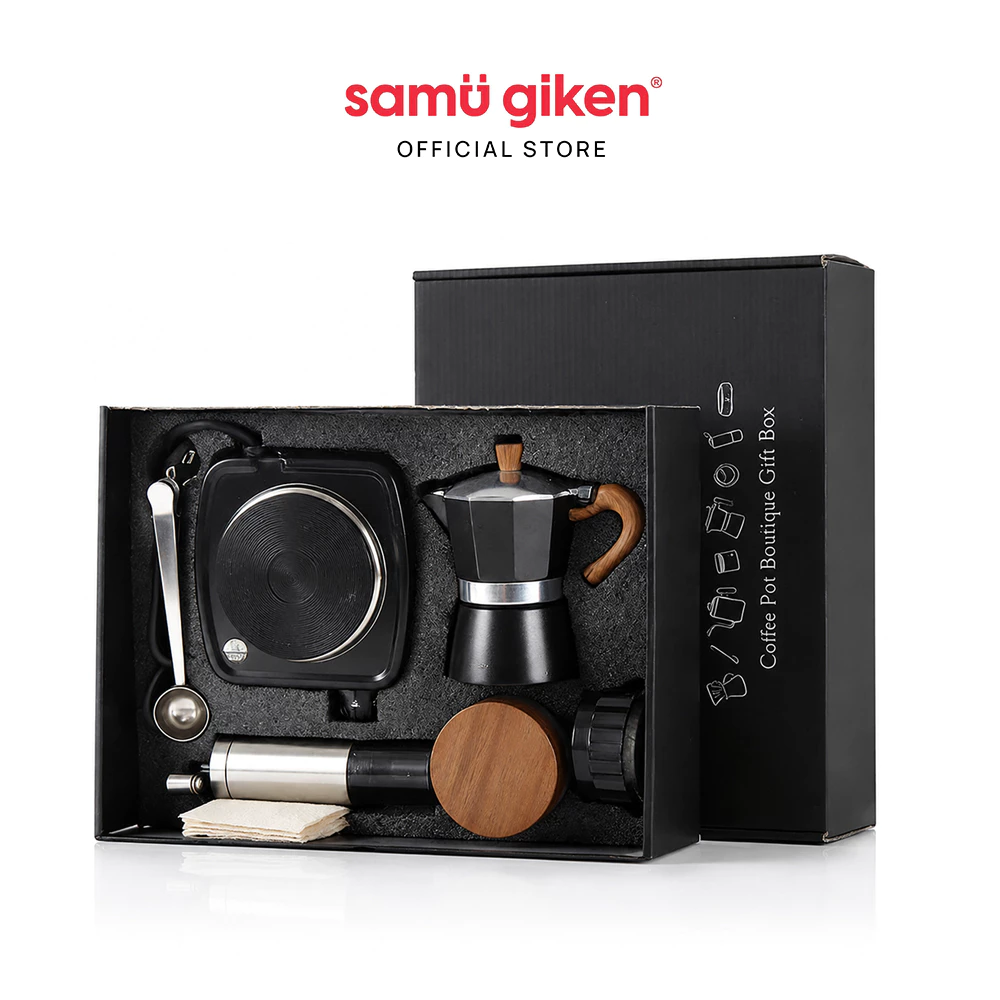 Samu Giken ชุดของขวัญเครื่องชงกาแฟ 7 ชิ้น ชุดเครื่องชงกาแฟ Moka Pot อุปกรณ์กาแฟเอสเปรสโซ พกพา ใช้งานง่าย