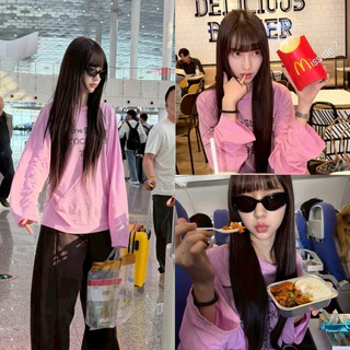 BY IRA Acne Top (2511) โลโก้ตัวอักษรพิมพ์ ฤดูใบไม้ผลิและฤดูใบไม้ร่วงใหม่ผ้าคอตตอน รอบคอแขนยาวหลักฐานเสื้อยืด