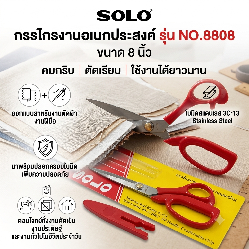 SOLO No.8808-8" กรรไกรตัดผ้าและงานอเนกประสงค์ 8 นิ้ว 2_official_store