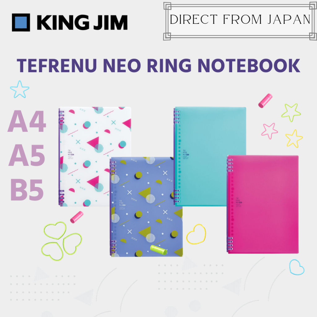 KING JIM Tefrenu Neo Ring Notebook A5 B5 A4 Refillable Loose Leaf Y2K Design