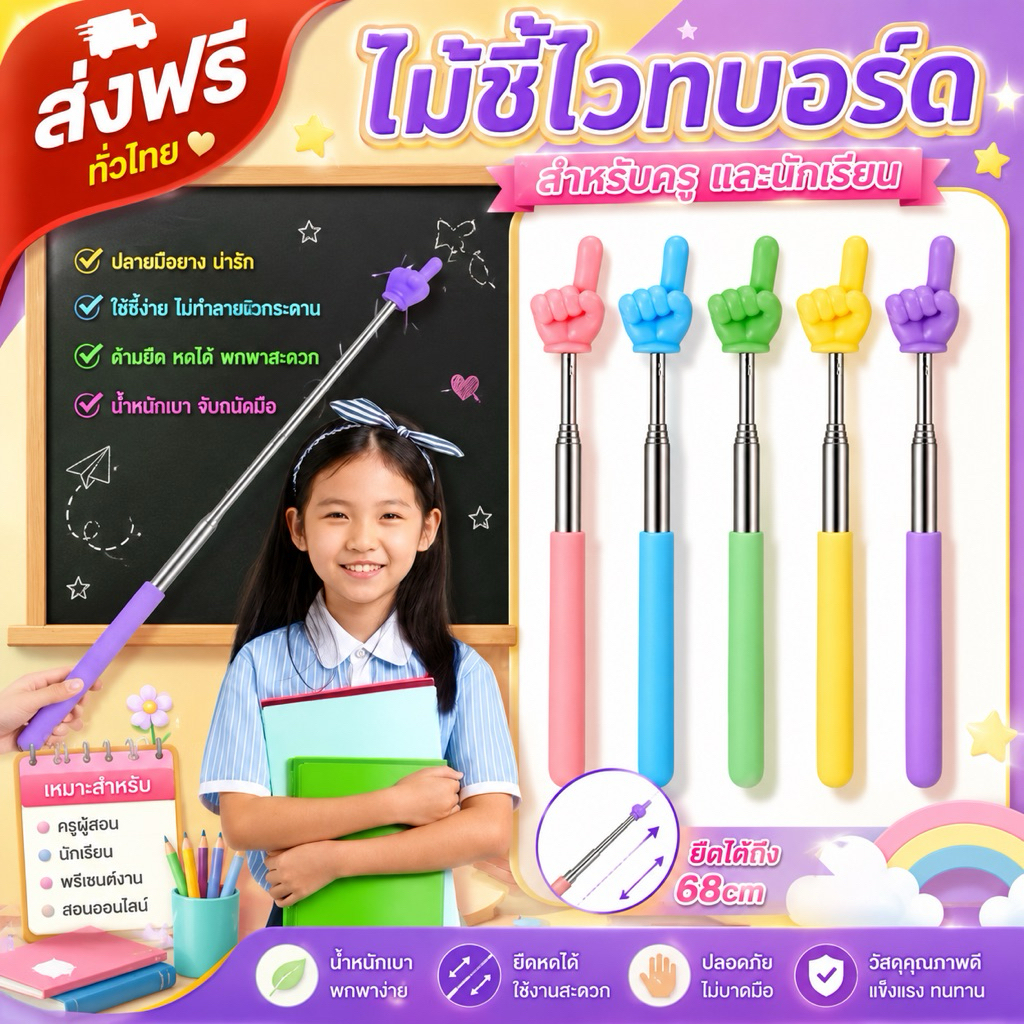 kingshopping（502）ไม้ชี้ไวท์บอร์ด ไม้ชี้นิ้วมือ สำหรับครู pointer presentation สแตนเลส การสอน