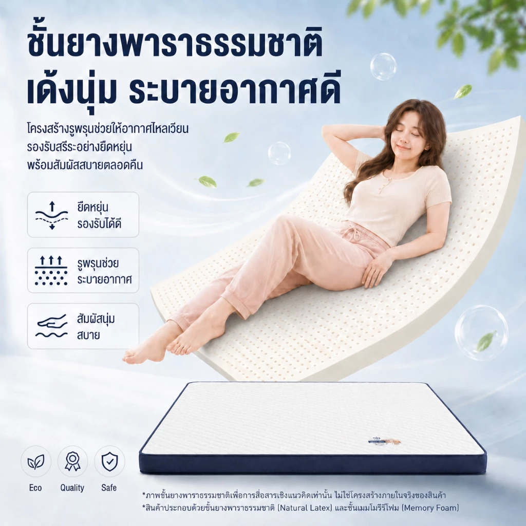 ที่นอนยางพารา 100% 3/3.5/4/5/6ฟุต ที่นอนเพื่อสุขภาพ ลดอาการปวดหลัง ไม่มีฟอร์มาลดีไฮด์ ส่งฟรี COD thumbnail 3