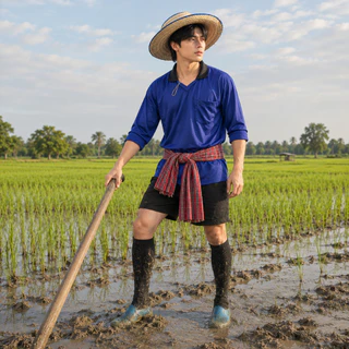 ถุงเท้าลงนา รุ่นพื้นหนานุ่ม ถุงเท้าตีนเป็ด ยาวถึงเข่า ใส่กันหอย ดำนา ผ้ายืด ลุยโคลน กันบาด ถุงเท้า ฟรีไซส์ พื้นฟองน้ำ
