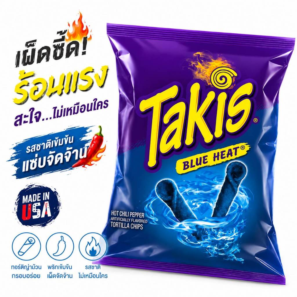 Takis Blue Heat Rolled Tortilla Chips ขนมสีฟ้า รสเผ็ดเปรี้ยวสุดจี๊ด ขนมนำเข้าอเมริกา ขนมฮิตจากTiktok