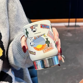 Snoopy แก้วกาแฟ สแตนเลส สแตนเลสSUS316L เคลือบเซรามิก 280ml. แก้วเก็บความเย็น จัดส่งจากประเทศไทย