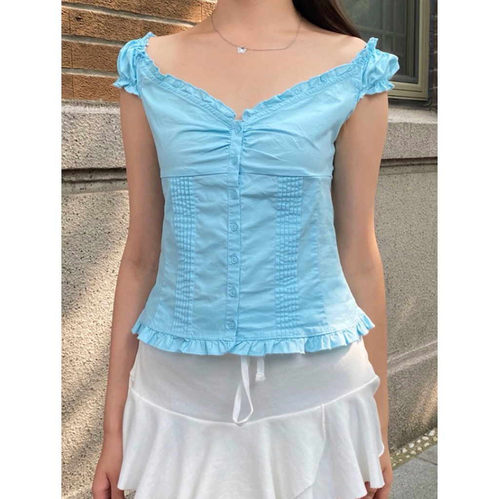 พร้อมส่ง 🎀 Brandy Melville | Elena Top 🩵 (Cyan)