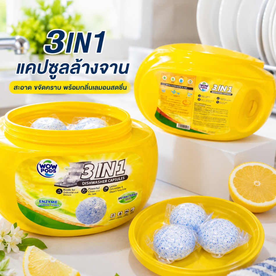เม็ดผงล้างจาน ผงล้างจาน ซื้อ2แถม1 สำหรับเครื่องล้านจาน 50เม็ด Dishwasher Powder หยิบใช้งานง่าย สะดวก