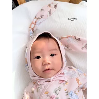 Capyhana ชุดSet 4 ชิ้นบอดี้สูท หมวกกระต่าย ถุงมือ ถุงเท้า ชุดเด็กแรกเกิด (เซทหมวกกระต่าย )