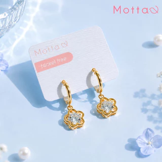 Motta Earring ต่างหูห่วงมีจี้ชุบทองคำขาว จี้ห้อยดอกไม้สุดน่ารัก