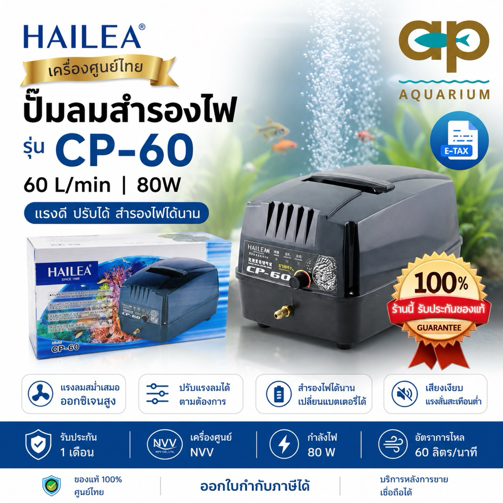 CP 60 CP-60 CP60  ปั๊มลมมีแบตเตอรี่สำรองไฟ พร้อมอ๊อกเจบาร์ 80ซม และสายยาง 4 หุน 5 เมตร