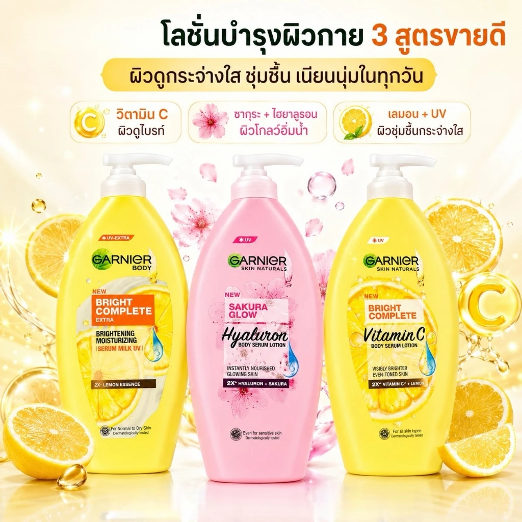 โลชั่นเซรั่มบำรุงผิวเนื้อบางเบา 400ml - ผสานวิตามินซี 2X และไฮยาลูรอน พร้อมปกป้องแดน ผิวขาวใสสุขภาพดี