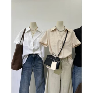 M2239 เสื้อเชิ้ตคอปกแขนสั้น ทรงเบสิคที่ทุกคนต้องมีติดตู้ ดีไซน์เรียบหรู ดูแพง ทรงสวยเป๊ะ แมทช์ง่ายกับกางเกงยีนส์ขาม้า