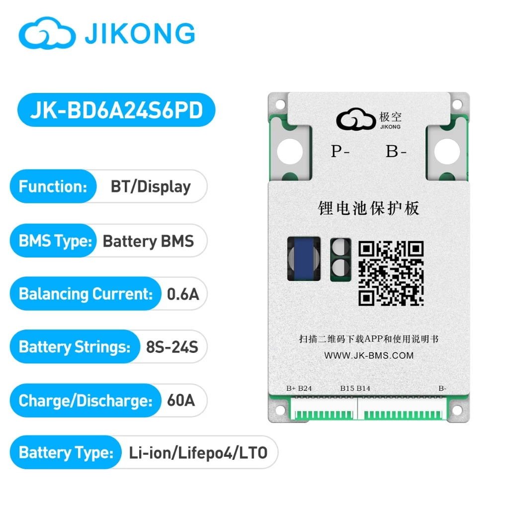 JIKONG JKBMS 8S-24S 24V-72V 60A Active Balance บอร์ดป้องกันแบตเตอรี่ลิเธียม Li-ion LiFePO₄ LTO ระบบจัดเก็บพลังงาน
