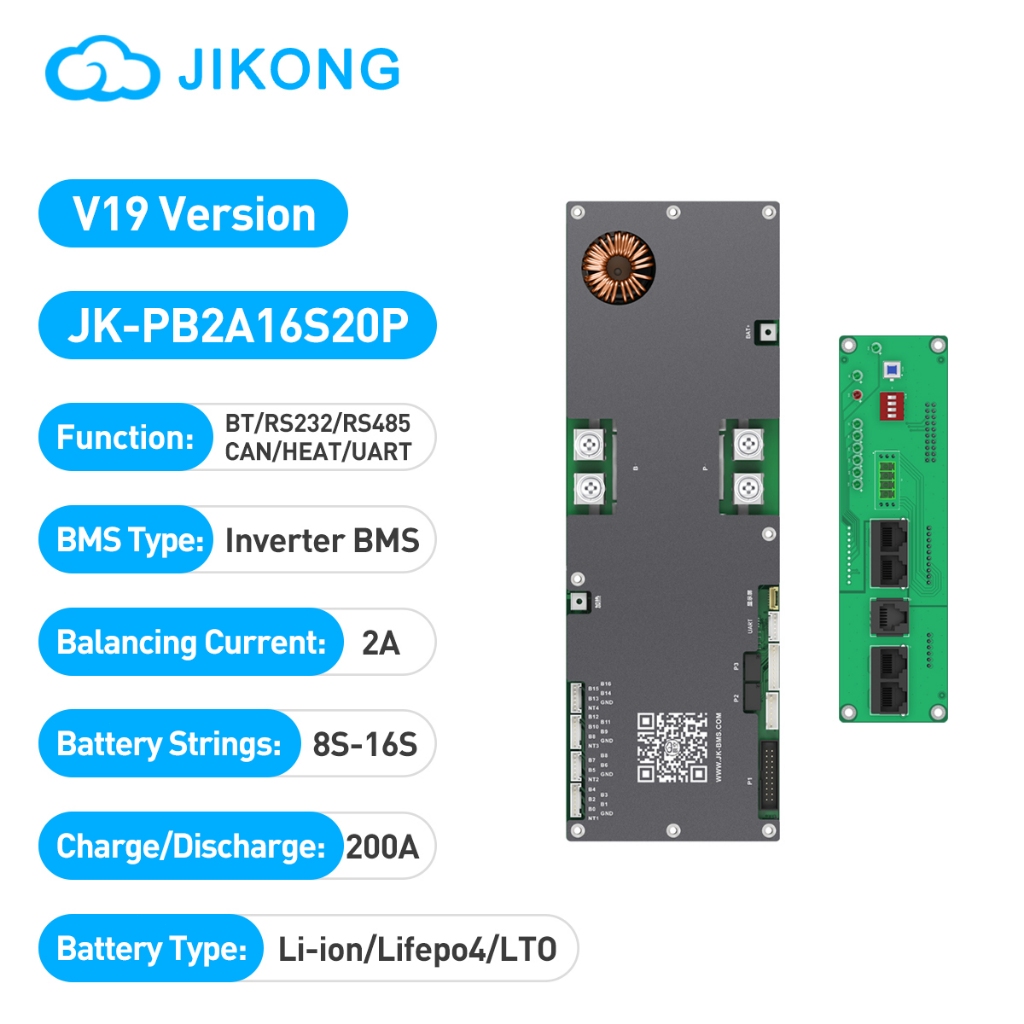 JIKONG BMS 8S~16S 24V-48V 200A Active Balance แบตเตอรี่แบบขนานบอร์ด แบตลิเธียม Li-ion LiFePO₄ LTO In