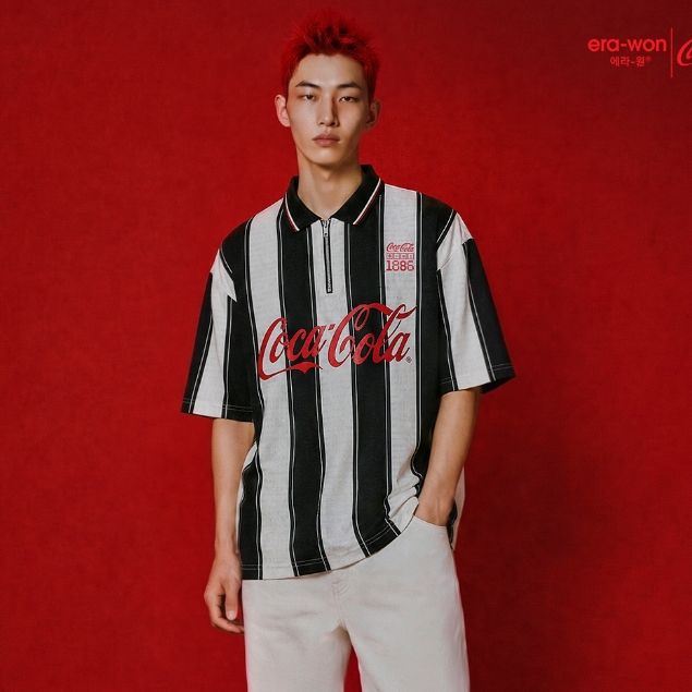 era-won | Coca Cola Jersey Oversized era-won แขนสั้น สำหรับคุณผู้ชาย ลาย Coca Cola สีดำ/ขาว