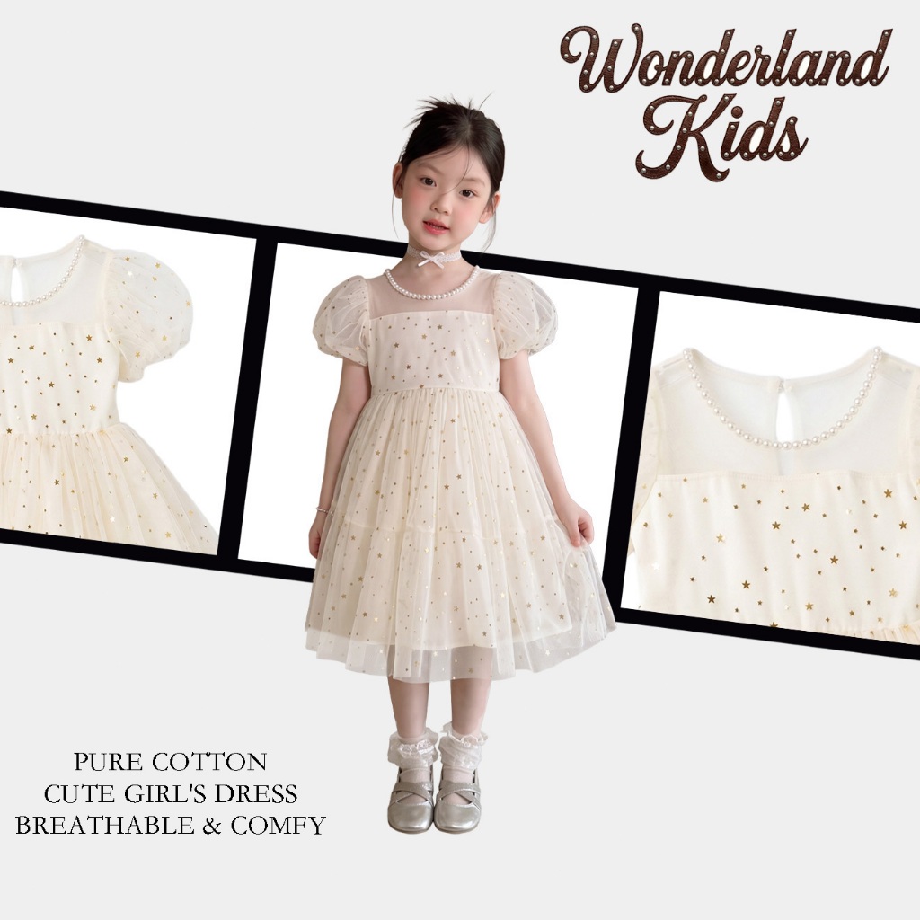ชุดเดรสเด็ก เดรสขาวยาวน่ารัก ชุดเดรส ชุดราตรีเด็กผู้หญิงสีขาว