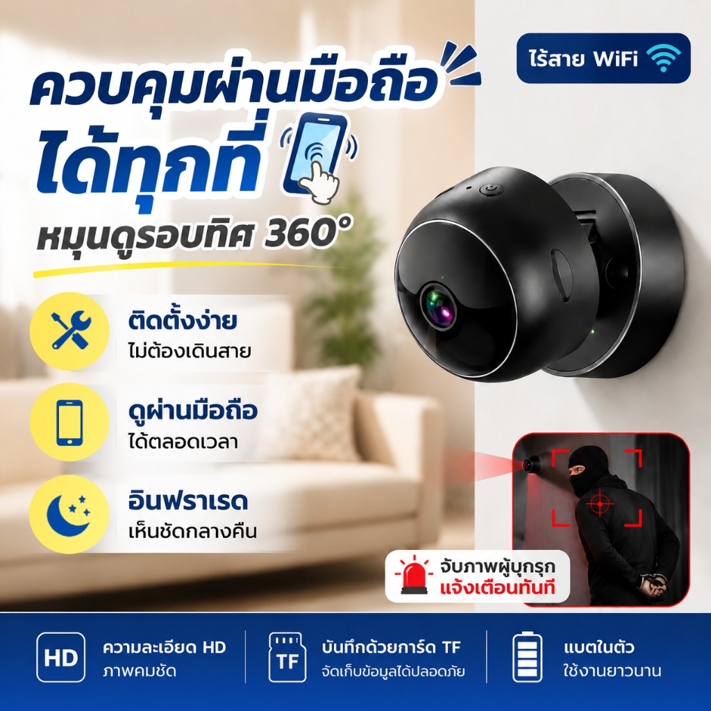 [Nest] กล้องวงจรปิด ไร้สาย HD WiFi ฐานแม่เหล็ก 360 องศา ใส่เมมโมรี่ ดูผ่านมือถือ ตรวจจับการเคลื่อนไหว ติดตั้งง่าย