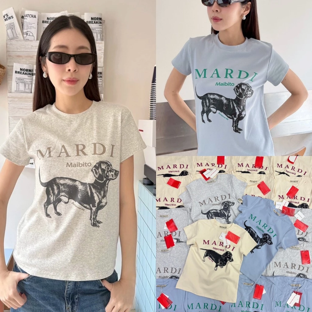 🍊 VL 5360 เสื้อแขนสั้น คอกลม ลายน้องหมา ทรงพอดี ผ้าดี