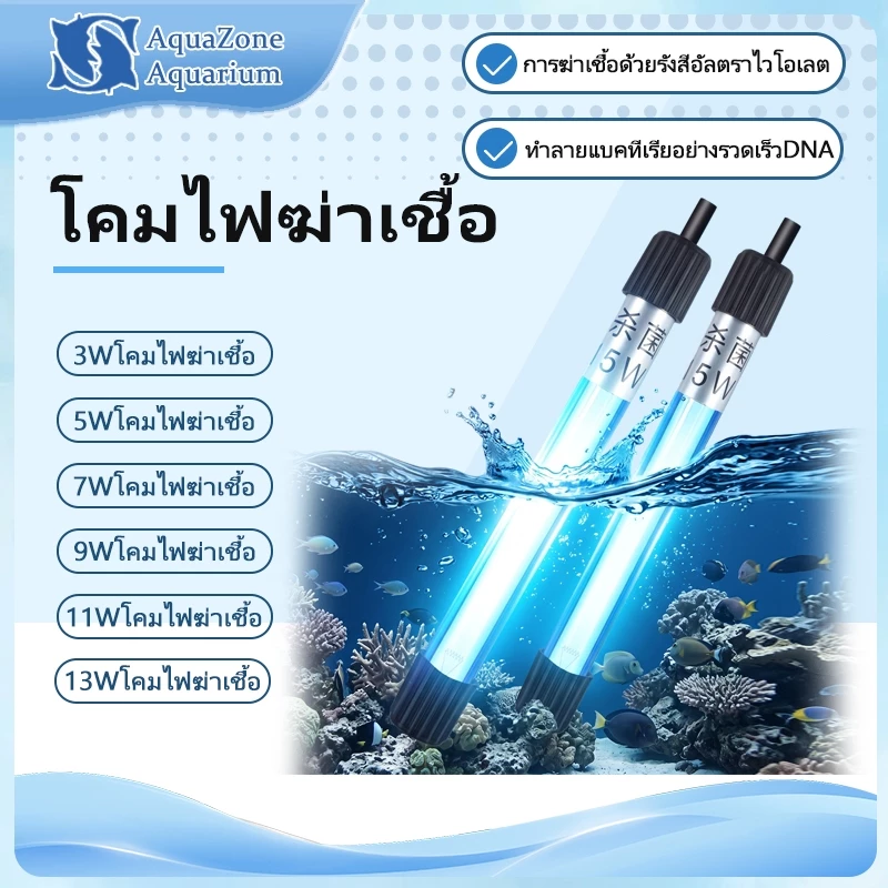 หลอดยูวี ฆ่าเชื้อโรค กำจัดตะไคร่เขียว ในตู้ปลา บ่อปลา ขนาด3w/5w/7w/9w/11w/13w