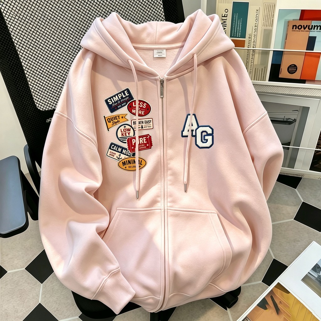 เสื้อฮู้ดซิปหน้า Oversize ไซส์ใหญ่ ใส่ได้ทั้งชายหญิง ผ้าลมระบายอากาศได้ดี สไตล์แฟชั่นเกาหลี สามารถจ่ายเงินปลายทาง COD