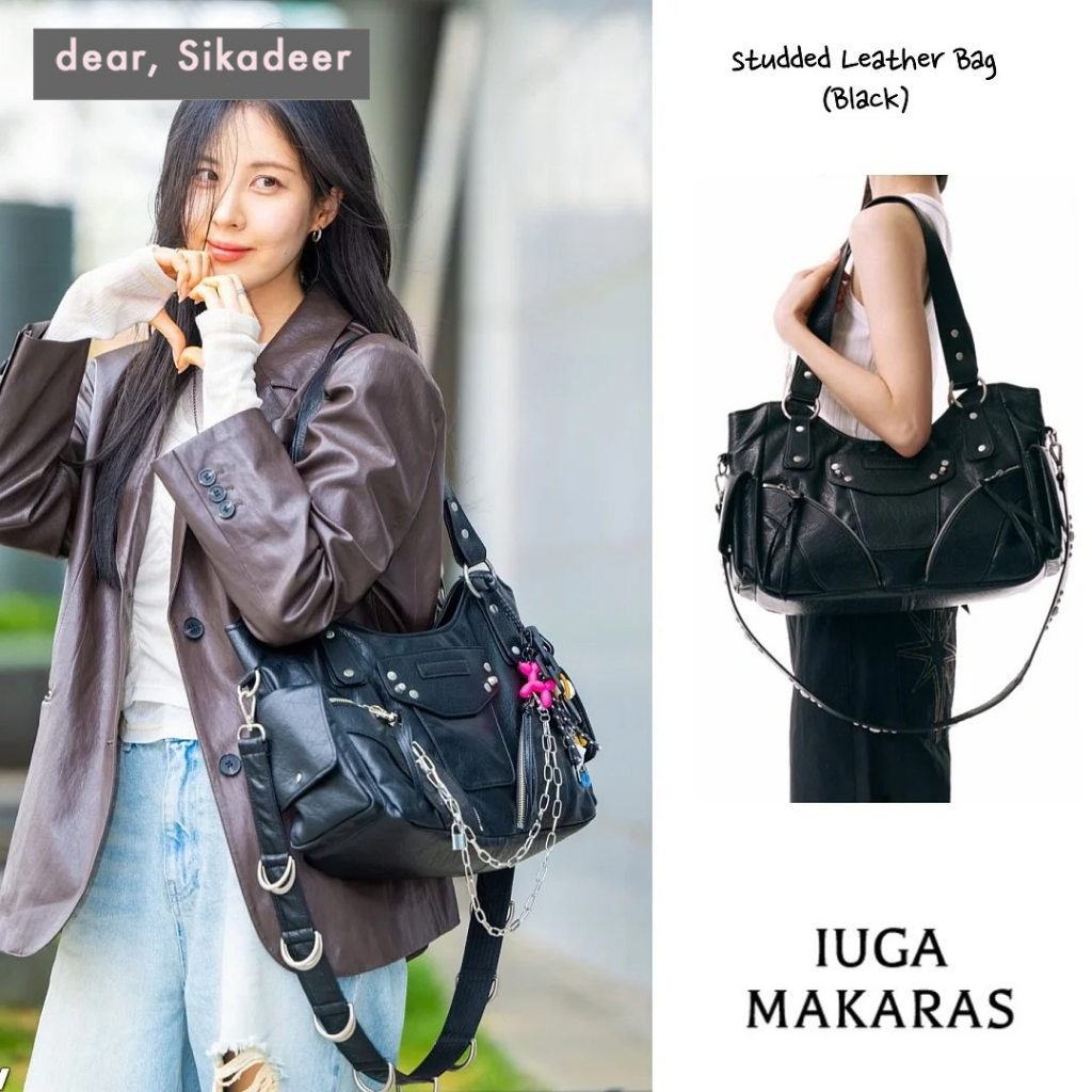 SPOT COMMODITY🦌🇰🇷 IUGAMAKARAS Studded Leather Bag-BLACK/BEIGE/WINE RED