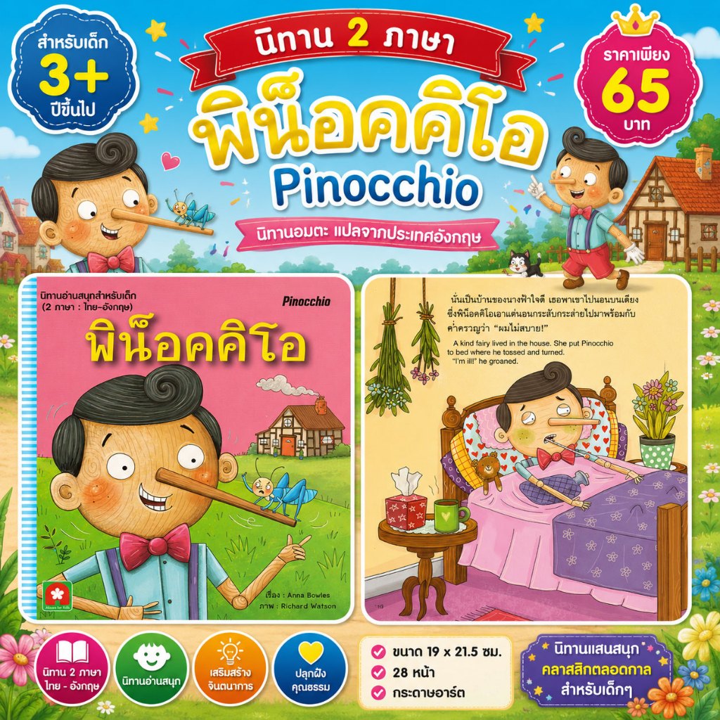 Aksara for kids หนังสือเด็ก นิทาน อมตะ 2 ภาษา พิน็อคคิโอ PINOCCHIO
