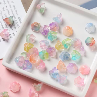 20 ชิ้น ลูกปัดแก้วดอกไม้ Gradient Lily of the Valley รูปกล้วยไม้ ดอกไม้ ไล่โทนสี 11*12mmDIY ต่างหู กำไล สร้อยคอ