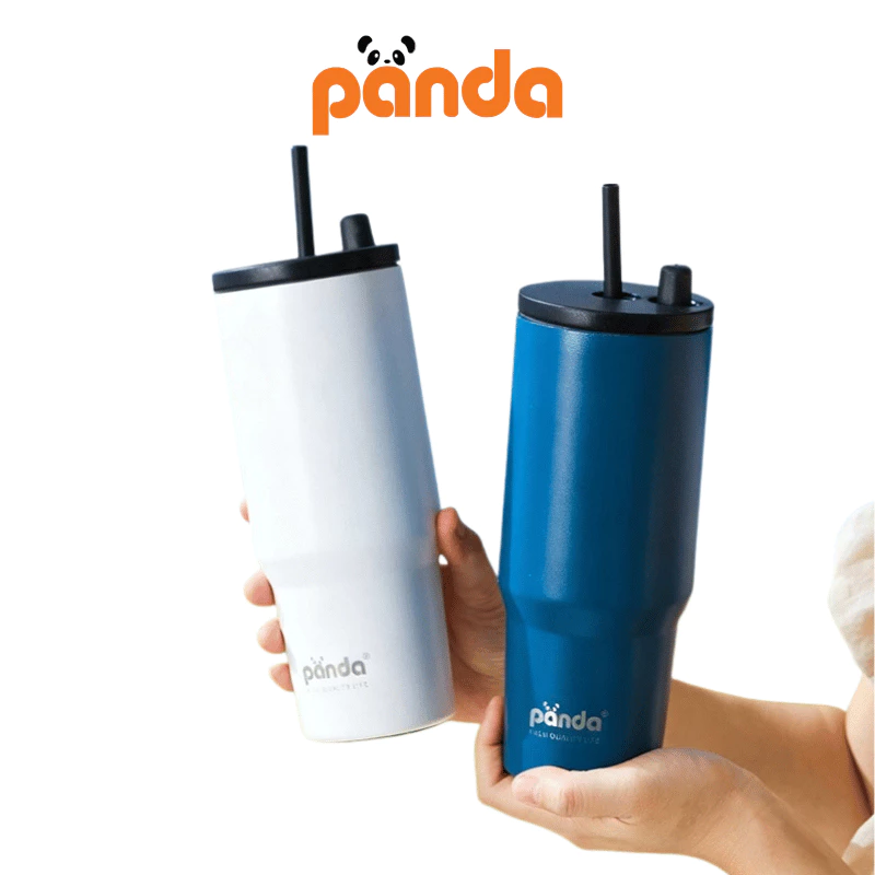 PANDA แก้วกาแฟ สแตนเลส แก้วเก็บความเย็น 750ML แก้วน้ำสแตนเลส316 พร้อมหลอด แก้วน้ำในรถยนต์ แก้วกาแฟ