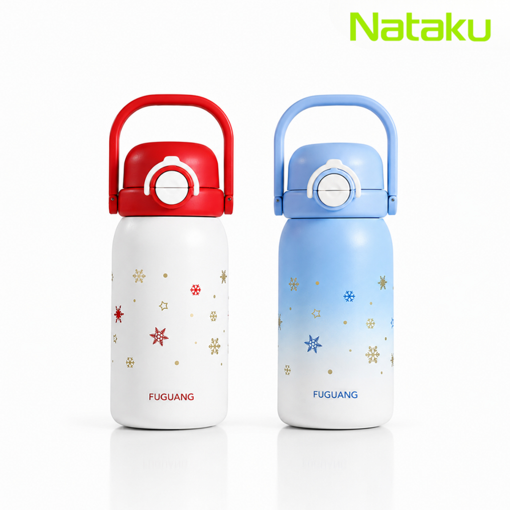 Nataku กระบอกน้ำ กระบอกน้ำเก็บอุณหภูมิ thermal water bottle 800ml ขวดน้ำมีหลอด ดื่มได้ 2แบบ ฝาเปิดมือเดียว พร้อมหูหิ้ว